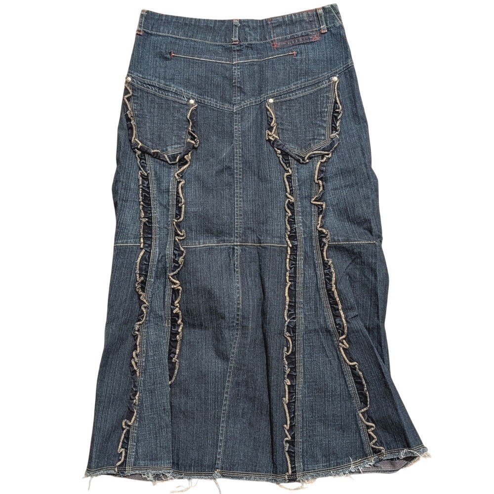 Marithe Francois Girbaud Skirt Womens 26 Dark Denim Maxi Ruffle Vintage Y2K 2000 - Picture 1 of 6